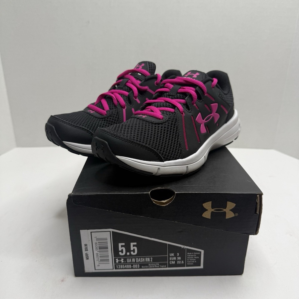 Under Armour Dash RN 2 Women’s 5.5 Black Pink Running Shoes NEW 1285488-003